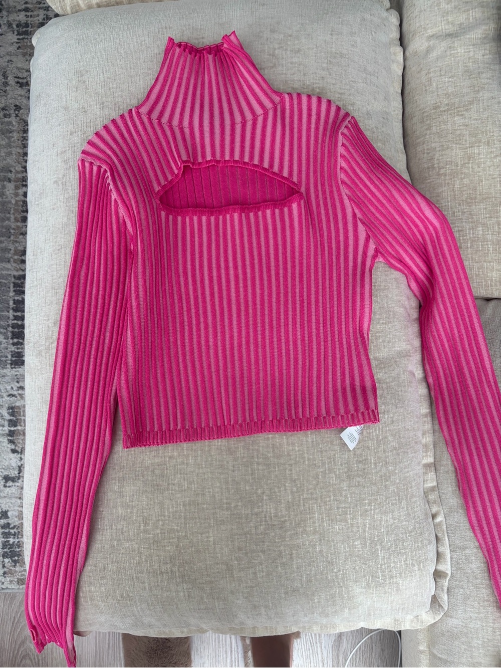 PrettyLittleThing Bright Pink Striped Ribbed Top